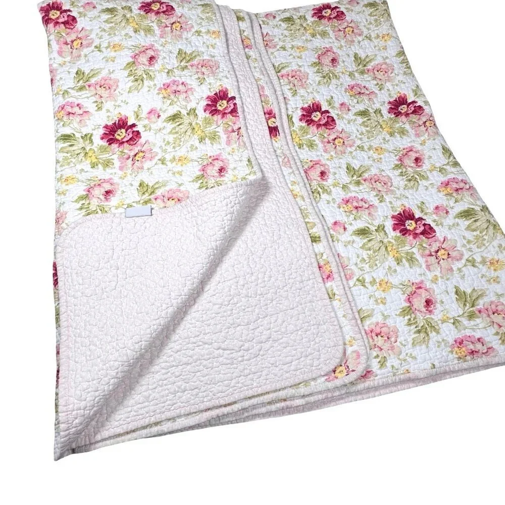 VTG Laura Ashley Reversible Floral Quilt Bedspread Coverlet Queen Cottage Boho